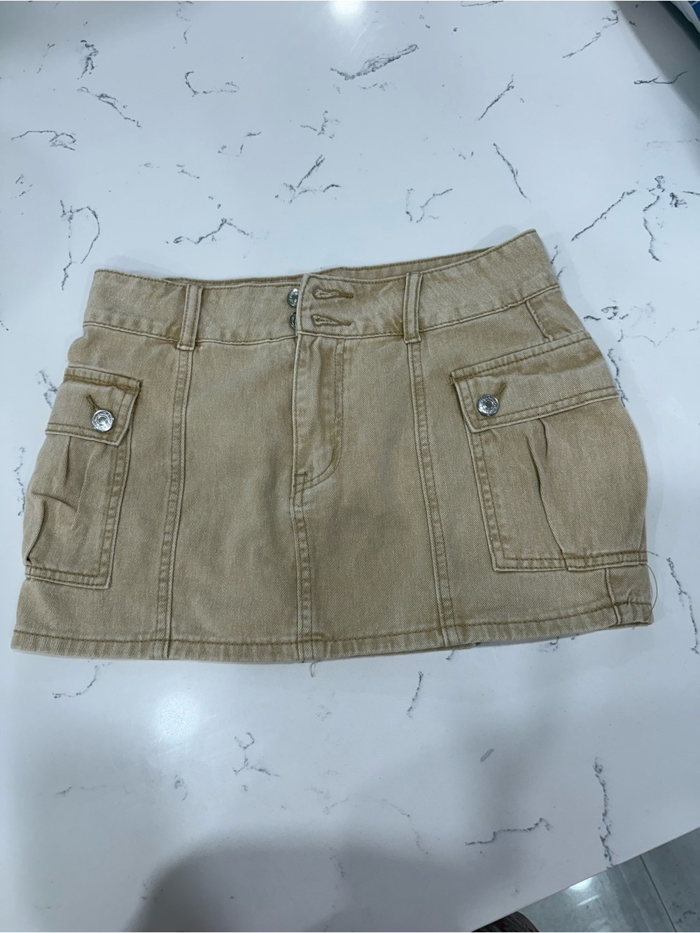 Women's Tan Cargo Pocket Mini Skirt